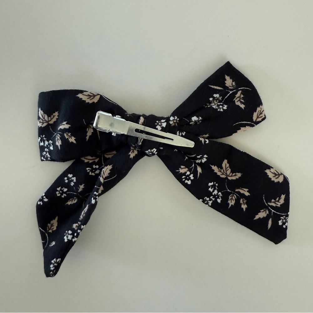 Rylee + Cru Girls Bow Hair Clip Dark Floral Black | 4” wide - Picture 3 of 4